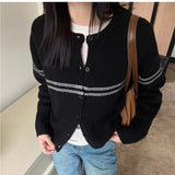 Clamming Striped Wool Knitted Cardigan Women's Autumn Coat 2025 New Spliced Sweater Jacket Bottom Shirt Tide HZ1208