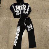 Set Letter Hoodie Open Trousers Sweatpants Sweatpants Pop Tat HZ1208