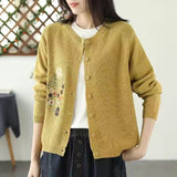 2025 Round-Necked Cardigan Coat Women Thin Loose Embroidered Knitted Shirt Outside A Short Sweater HZ1220