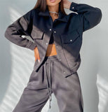2025 Solid Women's Dress Loose Waist Trousers Casual Long Sleeve Two Sets Single Buckle Coat Jacket Set HZ1220