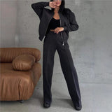 2025 New Autumn And Winter Women's Casual Zipper Jacket Wide Leg Pants Fashion Set HZ1208