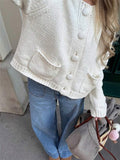 Autumn/Winter 2025 Women's New Solid Color Button Knitted Cardigan Pocket Sweater Coat HZ1208