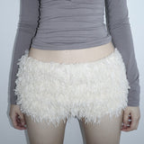 Spice Girls White Plush Low-Waist Shorts 2025 Autumn And Winter New Fashion Casual Tight Warm Pants Women's Trend HZ1220