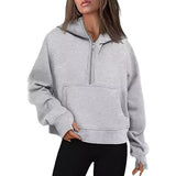 2025 Autumn And Winter New Fashion Leisure Sports Semi-Zip Hooded Short Plus Velvet Wear HZ1220