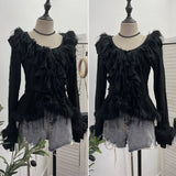 Real Shooting Waste Soil Wind Irregular Wood Ear Trumin Knitting To Make Old Hole Splicing Hairy Blouse Hottie Cardigan 2987 HZ1208