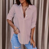 2025Wish Explosion Autumn Simple Long Sleeve V-Neck Button Lady Shirt Shirt Woman HZ1220