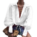 2025Wish New Loose Long-Sleeved Suit Collar Shirt Lady Top HZ1220