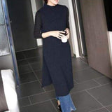 Early Autumn New Women's Knitted Women's Jacket Head Long Half-High Collar Open Fork Outside With Sweater Vest Vest Skirt HZ1220