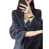 South Korea's Dongdaemun Korean Version Of The Coat Woman Thicked Medium And Long Foreign Matchn Flower Cardigan Loose Lazy Knitted Shirt HZ1220