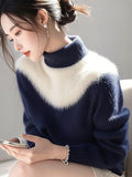 Blue And White Imitation Sting Velvet Sweater Women 2025 Winter New High-End Feeling Super-Good-Looking Half-High Collar Top Knitted Shirt HZ1208