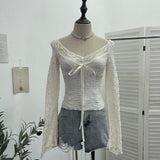 Real Shooting Merard Wind Strapted Bow Splicing Lace Pure Desire Blouse Folding Body Short Blouse 6015 HZ1208