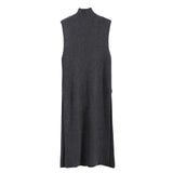Early Autumn New Women's Knitted Women's Jacket Head Long Half-High Collar Open Fork Outside With Sweater Vest Vest Skirt HZ1220