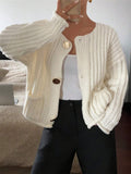 Easier Round-Necked Woman Design Sense Three-Plocked Pocket Long Sleeve Sweater French Cardigan Coat HZ1208