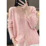Autumn/Winter 2025 New Cardigan Women's V-Necked Squints Sweater Jacket Loose Pearl Buckle Knitting Top HZ1220