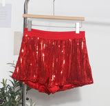 Real Shooting Babes Shiny Shiny Splicing Loose Waist Shorts Design Feel Thin Broad Leg Hot Pants 9053 HZ1208