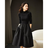 New Texture Knitting Autumn/Winter Autumn/Winter Long-Sleeved Small Black Dress Showing Thin Wool Fluffy Skirt Dress HZ1220