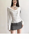 Design-Sensitive Retro Solid Color Collar With Long-Sleeved T-Shirt Autumn And Winter New Slimming Thin Shirt Top HZ1220