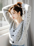 Small Fragrant Gray Wave Dot Knitted Cardigan Top Women's 2025 Autumn And Winter New Lazy Casual Sweater Coat HZ1208