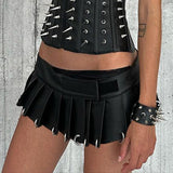 Street Punk Style Magic Sticker One-Skin Dress Personality Heavy Metal Buckle Hottie Sexy Style Mini Skirt HZ1220