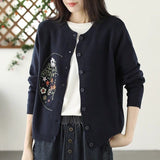 2025 Round-Necked Cardigan Coat Women Thin Loose Embroidered Knitted Shirt Outside A Short Sweater HZ1220