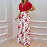 2025 Women's Autumn New Temperament V-Neck Print Wide Leg Pants Fashion Casual Set 661 HZ1208