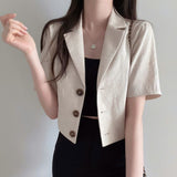 Korean Version Of The Solid Color Short-Sleeved Cotton Tice Small Suit Woman 2025 Spring And Summer New Leisure Temperament Short Suit Coat HZ1220