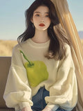 This Year's Popular Beautiful Sweater Niche Loose Thin Lazy Wind Apricot Print Knitted Bottom Shirt Woman HZ1208
