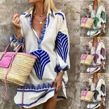 Spring And Summer 2025 New Leisure Long Shirt INS Loose Vacation V-Neck Dress Woman HZ1220