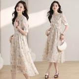 Gentle Wind Broken Flower Dress Women's Summer New Tea Break French High-Grade Feeling Thin V-Neck Long Dress HZ1220