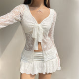 2025 Hersting Sexy Spice Girls Lace Perspective Kinesi Design V Collar Cardigan Holiday Wind With Sunscreen Thin Top HZ1220