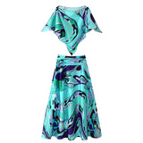 Summer New Holiday Shawl Blouse Print Bra High-Waisted Half-Skirt Set HZ1208
