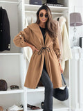 2025 Autumn And Winter New Temperament Fashion Collar Tender Long Solid Color Hair Coat Waist Women's Clothing HZ1220