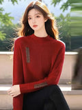 Half-High Red Sweater Women's Autumn And Winter Thick Knitted Shirt Fashion Life Year Short-Lived In The Middle Of The Year To Play The Bottom Shirt HZ1208