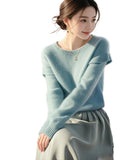 Mahe Hair Blue Soft-Masted Sweater Mid-Autumn 2025 Autumn/Winter New Design Sense Of Ntong T-Shirt Woman HZ1208