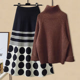 Fashion Korean Version Of The Suit Women's 2025 Autumn And Winter High-End Relaxation Knitted Sweater Half-Dress Two-Case HZ1220