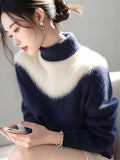 Blue And White Imitation Sting Velvet Sweater Women 2025 Winter New High-End Feeling Super-Good-Looking Half-High Collar Top Knitted Shirt HZ1208