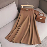 2025 Women's Spring And Autumn Solid Color Casual Bvy Skirt With Belt HZ1208