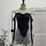 Hottie Sexy Tset Blouse Irregular Cowboy Splicing Mesh Yarn Tie With Short T-Shirt 6105 HZ1208