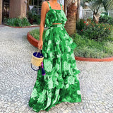 2025 Women's New Fashion Floral Blouse Sling Lotus Leaf-Side Cake Dress Suit For Women HZ1208