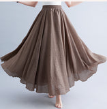Mori Women's Literature And Art Large Cotton Tamples Skirt Tight Waist A-Shaped Skirt Long Solid National Style Skirt 24 Colors HZ1220
