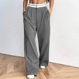 Casual Commuting Coloring Belt Broad-Legged Suit Pants HZ1208