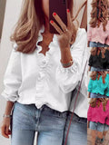 2025Wish Spring And Summer New Solid Color Long-Sleeved Lotus Leaf-Side Shirt Women's Shirt HZ1220