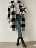 Autumn And Winter Buckle Collar Plush Lattice Coat Loose Temperament Commute Long Coat Woman HZ1220