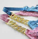 Sexy Diamond Metal Chain Lady T-Shirt Trousers Thin Perspective Lace T Pants Thin Cotton Crotch Trousers HZ1208