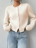 Autumn And Winter Sweater Women's Fashion Thin Round-Neck Long Sleeve Button Short Loose Cardigan Top Coat HZ1208