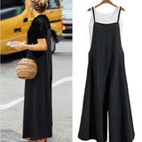 New 2025 Cotton Backpack Trousers Loose Solid Color Strap Broad Leg Pants Casual Jumpsuit HZ1220