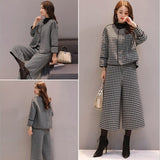 2025 New Women's Autumn And Winter Two Sets Of Trousers Thousand Bird Hairs Coat Wide Leg Pants Casual Fashion Suit Women's Trend HZ1220