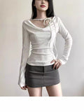 Design-Sensitive Retro Solid Color Collar With Long-Sleeved T-Shirt Autumn And Winter New Slimming Thin Shirt Top HZ1220