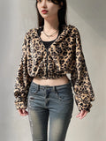 Sexy Spice Girl Wind 2025 New Leopard Long Sleeve Short-Sleeved Short-Sleeveed Women's Tide Blouse HZ1220
