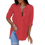 2025Wish Explosion Autumn Simple Long Sleeve V-Neck Button Lady Shirt Shirt Woman HZ1220